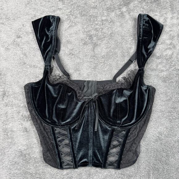 Victoria's Secret Lace & Velvet Cap-Sleeve Corset Top Black L Dream Angels - Picture 1 of 8
